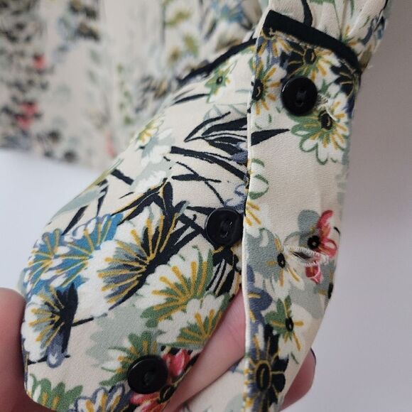 Zara Basics Japanese Style Print Long Sleeve Blouse - Picture 9 of 12